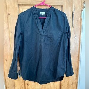 Gap Black 100% Linen Parsons Collar Open V  Lightweight Top Sz L Classic